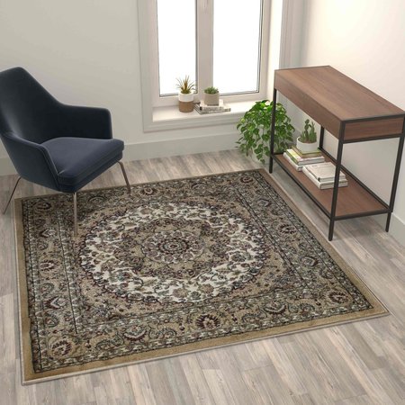 Flash Furniture Ivory 5x5 Square Traditional Persian Style Rug NR-RGB401-55-IV-GG